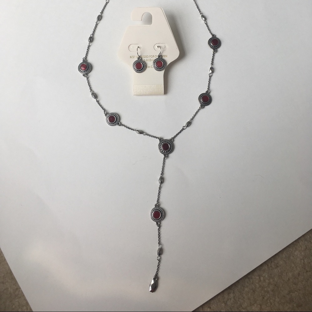 Red Necklace And Matching Earrings